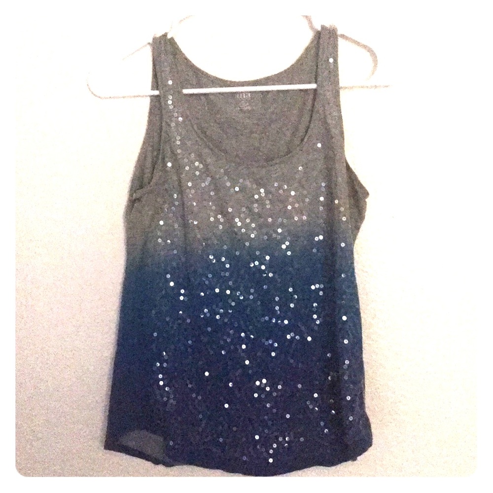 DONATING SOON Grey to Blue Gradient Tank Top with Sequin Detail
